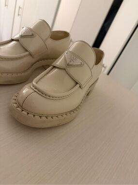 Prada Cream Patent Leather Chunky Loafers
